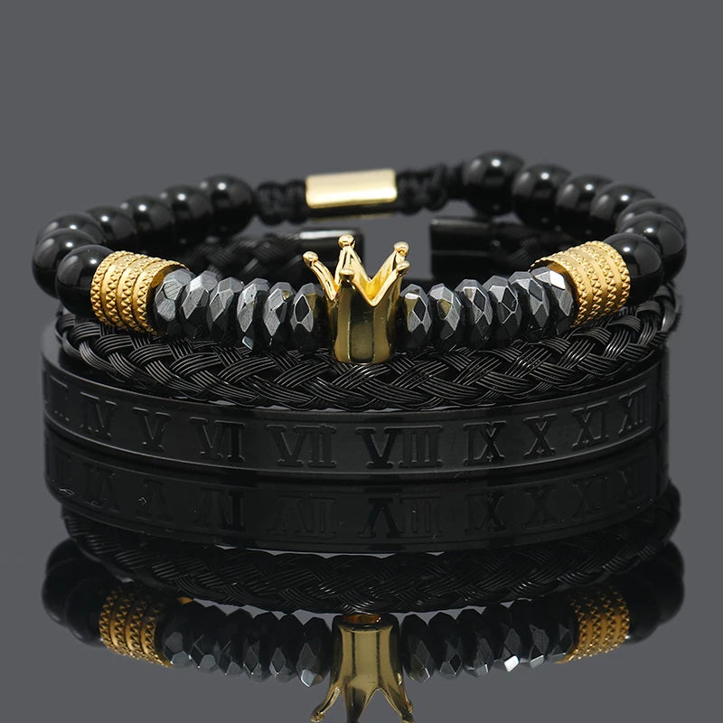 Black Stone Hematite Beads Men Skull Crown Leopard