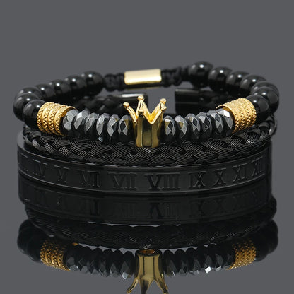 Black Stone Hematite Beads Men Skull Crown Leopard