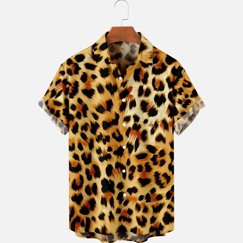 Summer Men's Hawaii Shirts y2k Tops Leopard Print Short