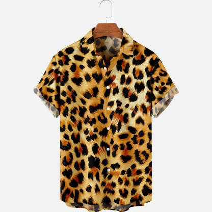Summer Men's Hawaii Shirts y2k Tops Leopard Print Short