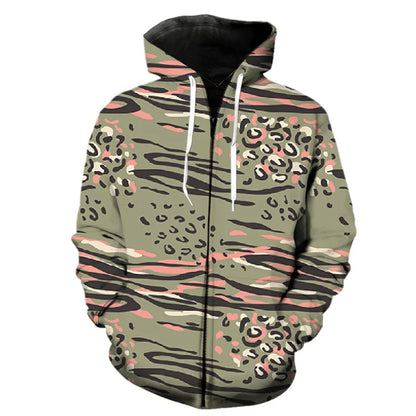 Fashion Pattern Zipper Hoodie Fashion Leopard
