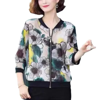 New Summer Fashionable Large Size Short Jacket For Women Loose Fit Sun Protection Clothing V-Neck Cardigan Top For Elderly