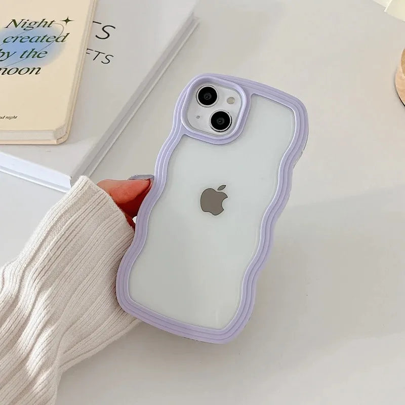 Candy Wavy Lines Bumper Case For iPhone 16 15 11 12 13 14 Pro Max Plus X XR XS Max Shockproof Transparent Hard Back Cover Funda
