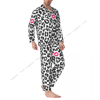 Men Pajama Sets Black And White Leopard Texture