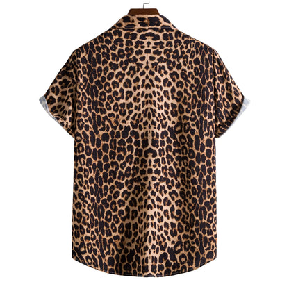 Leopard Hawaiian Sexy Floral Male Camisa Slim Fit Short
