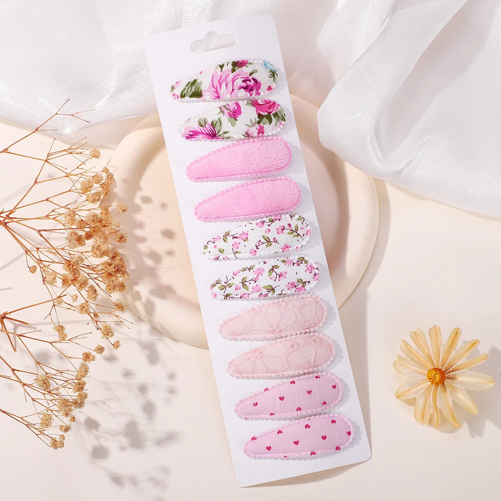 10Pcs/Lot Fresh Print Cotton Alloy Hair Clips for Kids Fabric