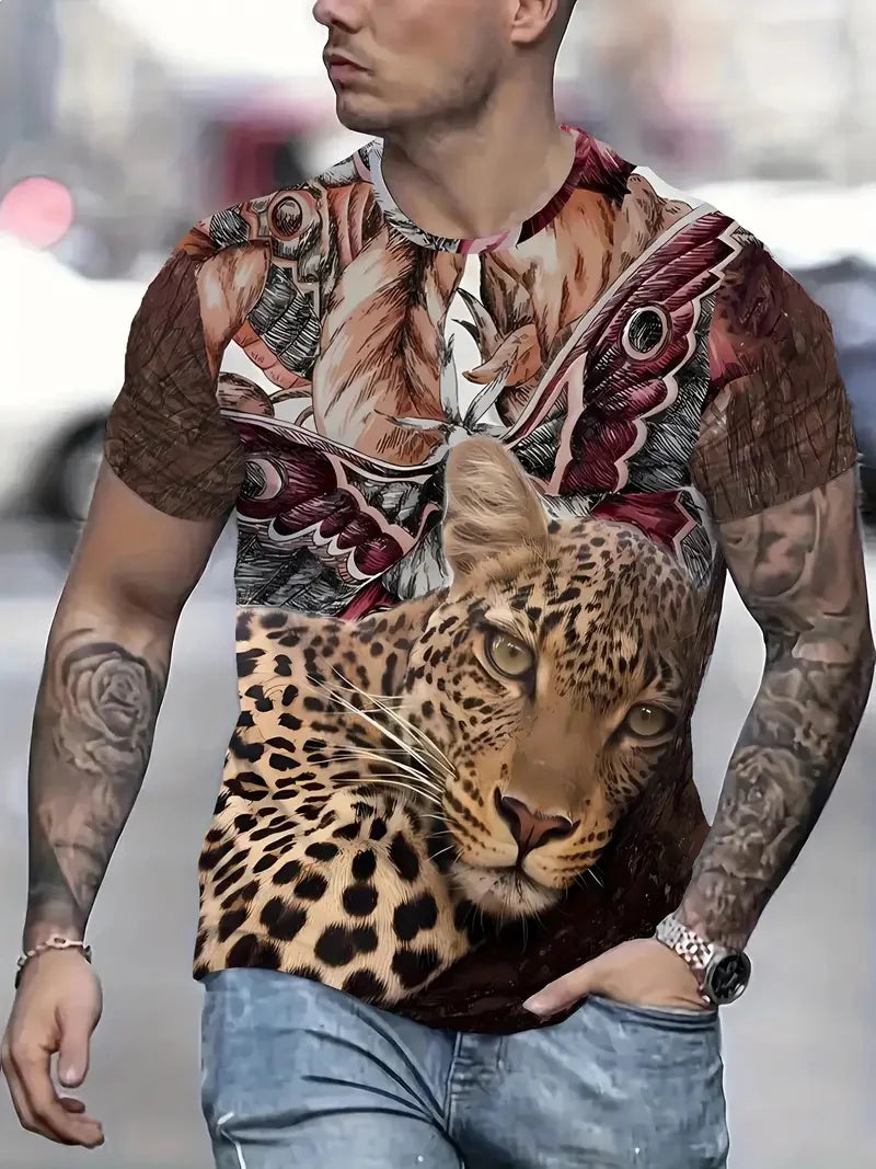 Stylish 3D Leopard Print T-Shirt for Men – Jungle Line  