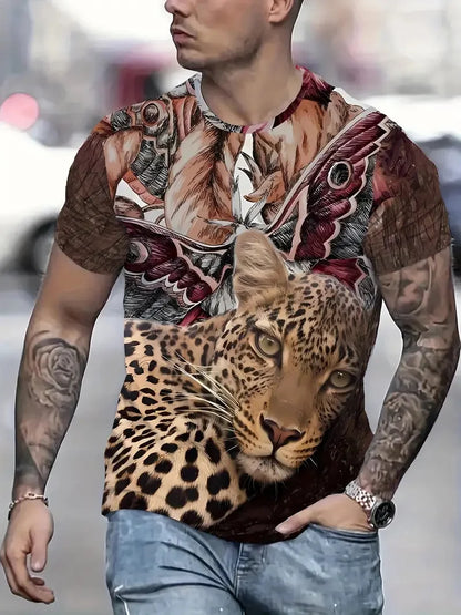 Stylish 3D Leopard Print T-Shirt for Men – Jungle Line  