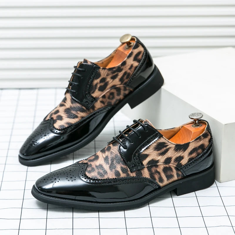 2025 Fashion Leopard Dress Shoes Man Pointed