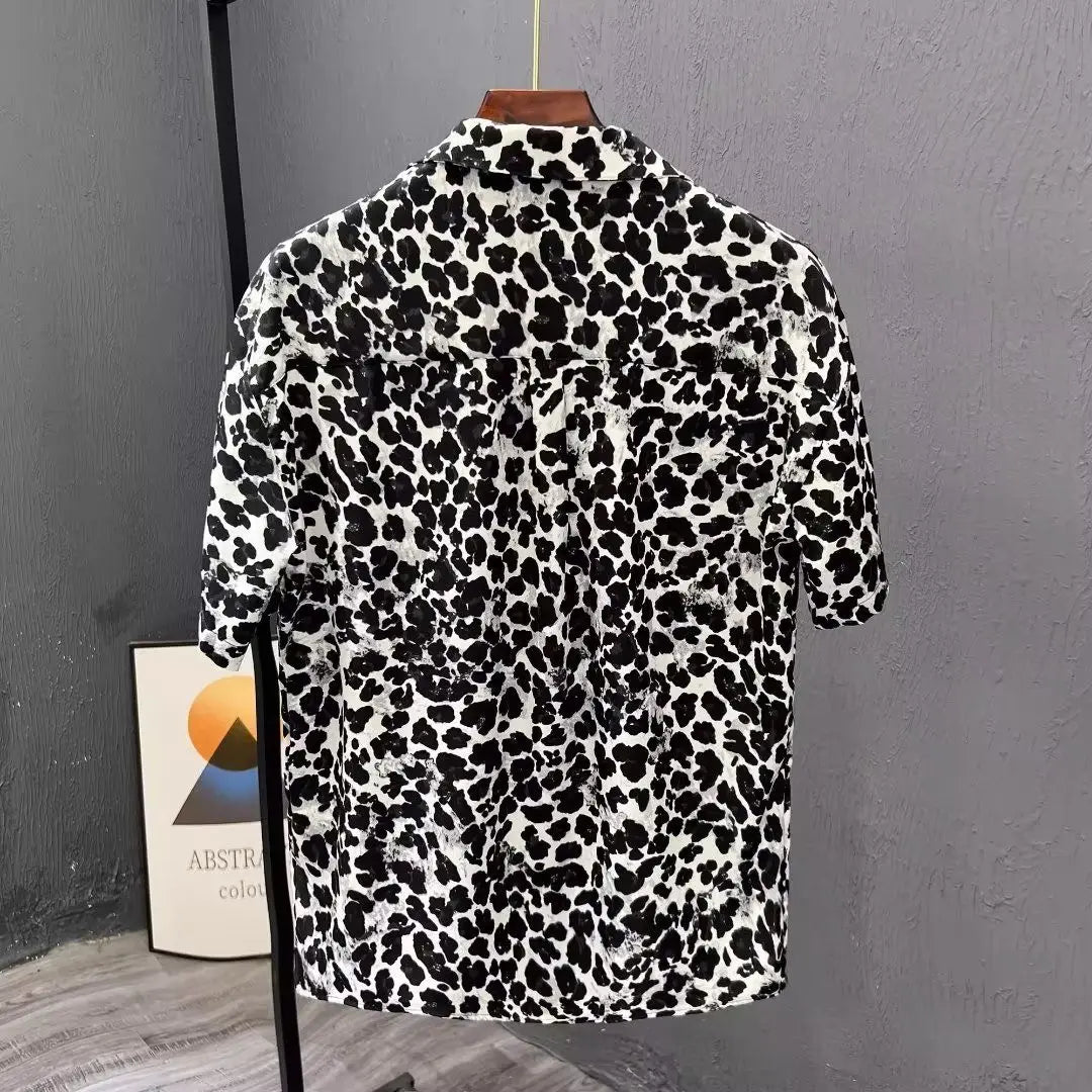 Leopard Print Short-sleeved Shirt Men's Design Niche