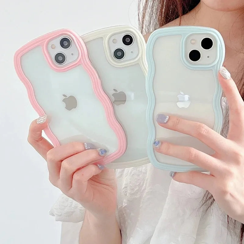 Candy Wavy Lines Bumper Case For iPhone 16 15 11 12 13 14 Pro Max Plus X XR XS Max Shockproof Transparent Hard Back Cover Funda