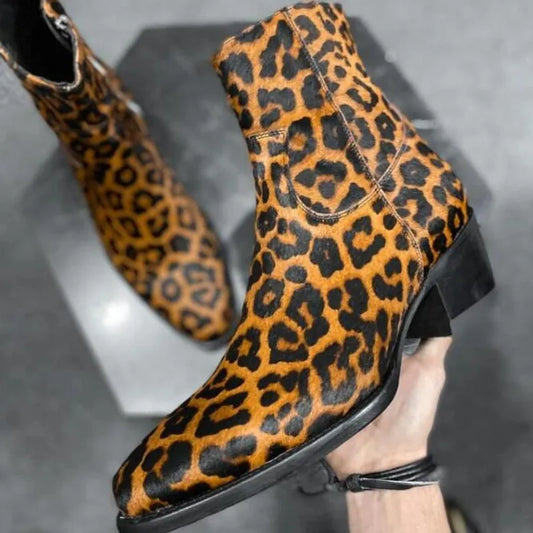 Brown Leopard Print Leather Boots – Stylish & Durable
