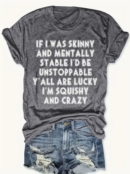 Plus Size Letter Print T-shirt, Casual Crew Neck Short Sleeve Top For Spring & Summer, Women's Plus Size Clothing