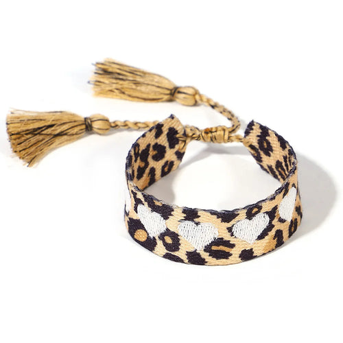 ALLYES Love Heart Leopard Embroidery Hand Woven