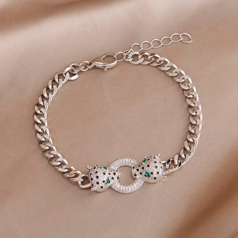 Classic Crystal Leopard Open Bangles&Bracelet for Women