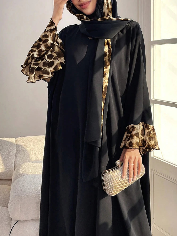 Rafiah Modest Women's Long Dress with Pattern Long Sleeves Colorful in Arabic Style Casual Hijab Scarf Maxi Abayas Dresses