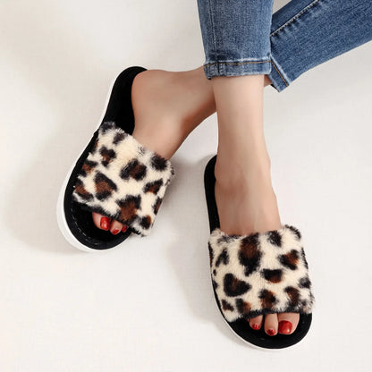 Autumn Winter Leopard Print Slippers Women's Fashion