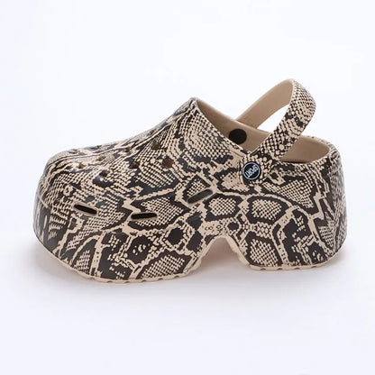 Leopard Thick Bottom Clogs for Women Closed Toe Chunky