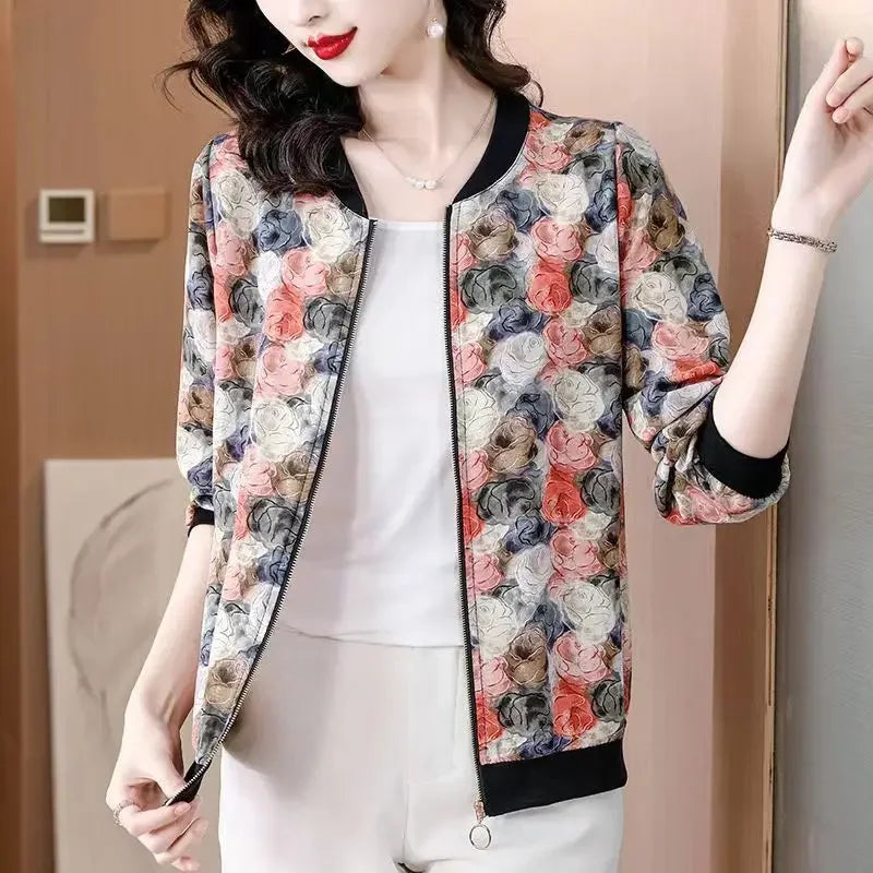 New Summer Fashionable Large Size Short Jacket For Women Loose Fit Sun Protection Clothing V-Neck Cardigan Top For Elderly