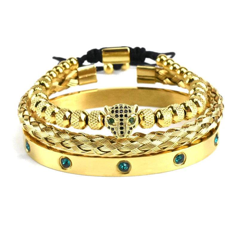 Luxury Set Green Eye Leopard Head Charm Handmade