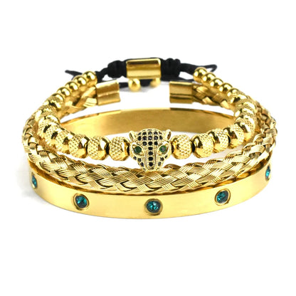 Luxury Set Green Eye Leopard Head Charm Handmade