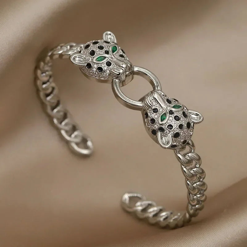 Classic Crystal Leopard Open Bangles&Bracelet for Women