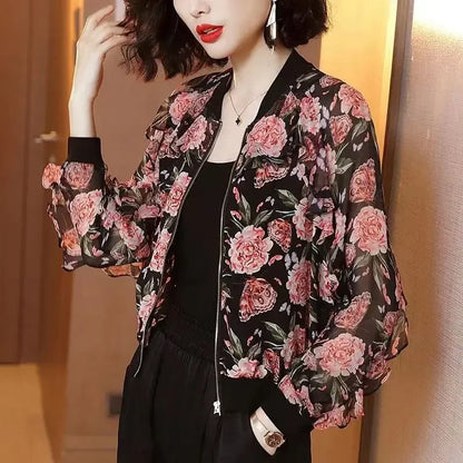 New Summer Fashionable Large Size Short Jacket For Women Loose Fit Sun Protection Clothing V-Neck Cardigan Top For Elderly