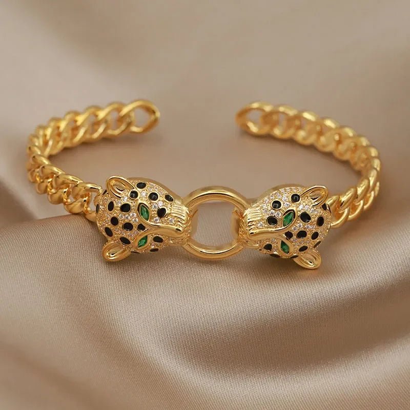 Classic Crystal Leopard Open Bangles&Bracelet for Women