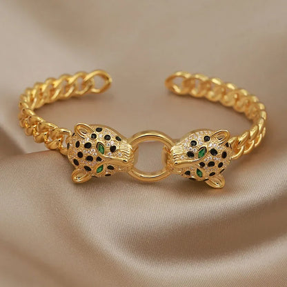 Classic Crystal Leopard Open Bangles&Bracelet for Women