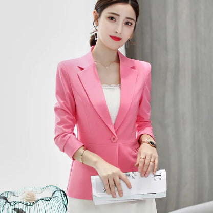 Royal Blue Suit Jacket Women's Stylish Slim Coat New Fall Women Blazer Pink, Red, White, Black Girl Tops Reefer Jackets
