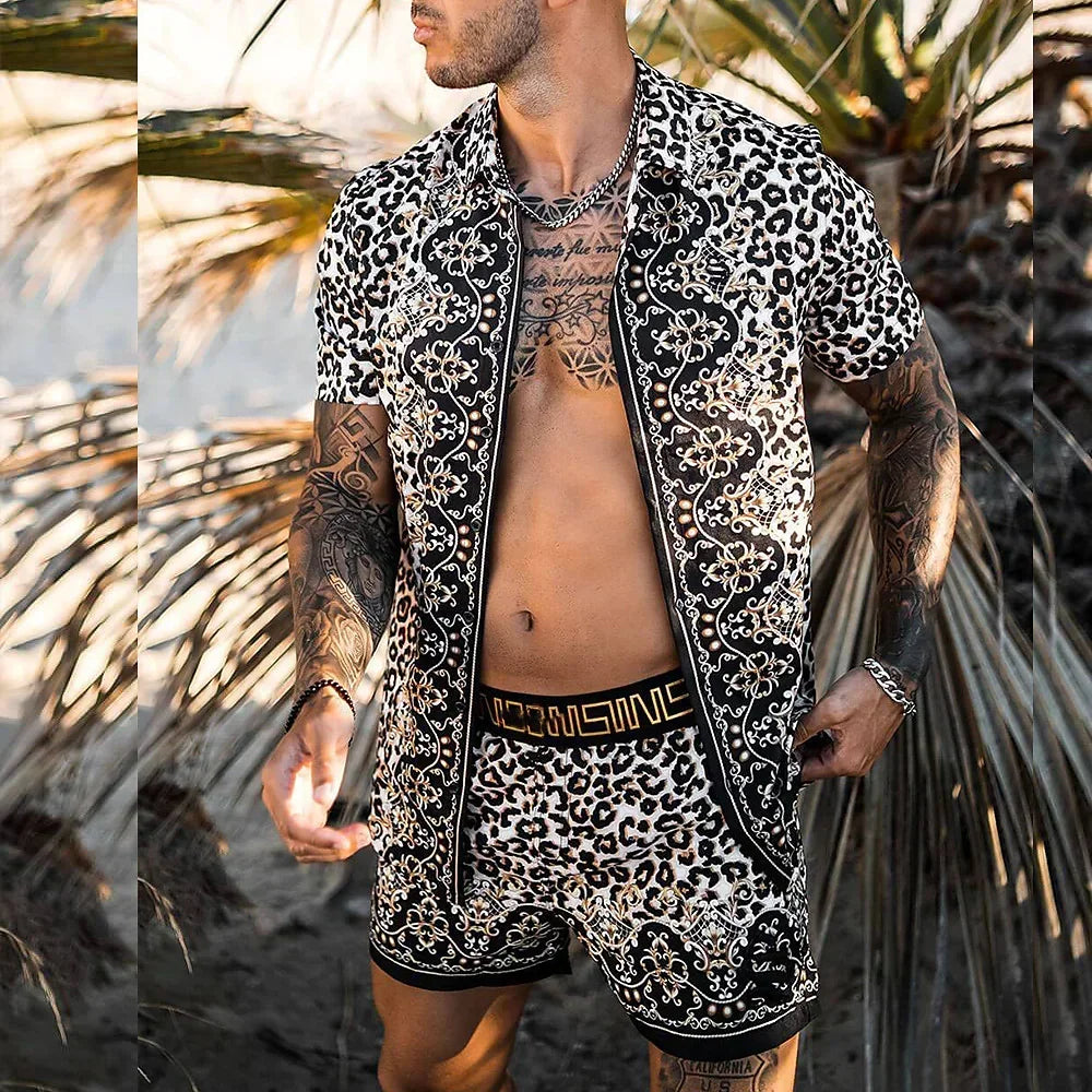 Summer Men's Fashion Leopard Print Short Sleeve