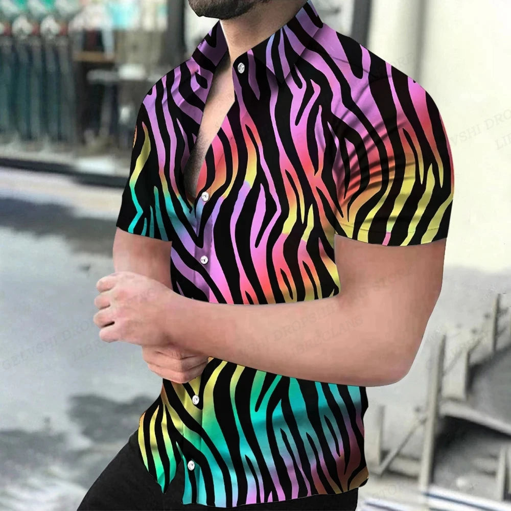 Summer Men's Hawaiian Shirts Lapel Camisa Leopard