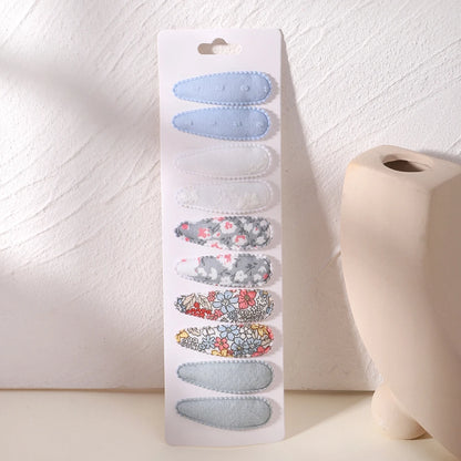10Pcs/Lot Fresh Print Cotton Alloy Hair Clips for Kids Fabric