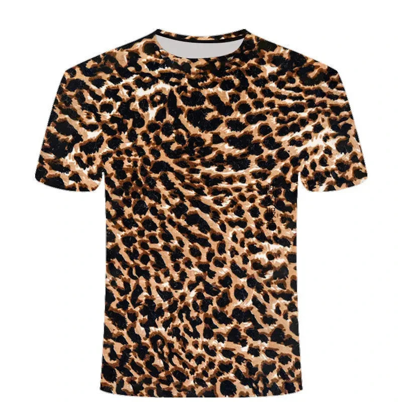 Leopard Print 3D Printing T-shirt Contrasting Stripes Fleck
