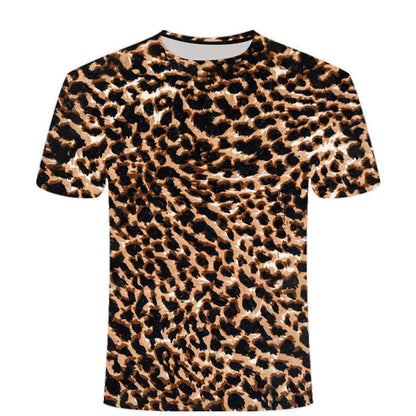 Leopard Print 3D Printing T-shirt Contrasting Stripes Fleck