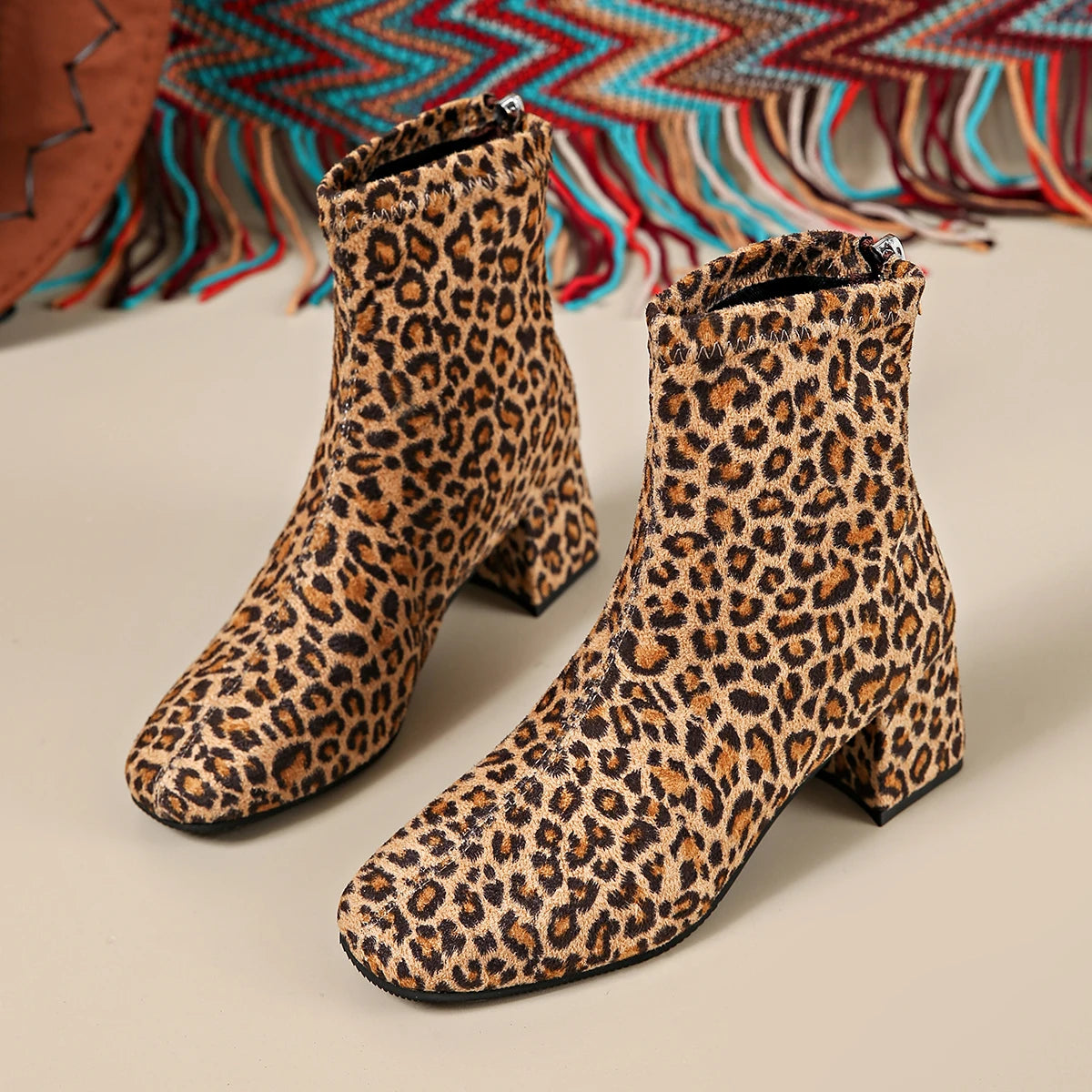 Plus Size Fashion Leopard Ankle Boots for Women