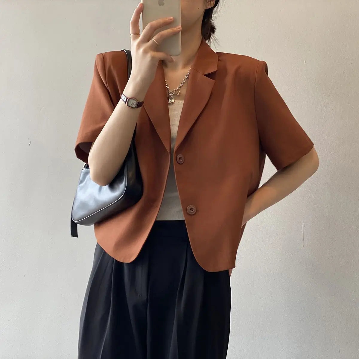 Spring Summer Short Sleeved BlazerCoat for Women Single Breasted Short Jacket Korean Fashion Office Lady Suit Jackets