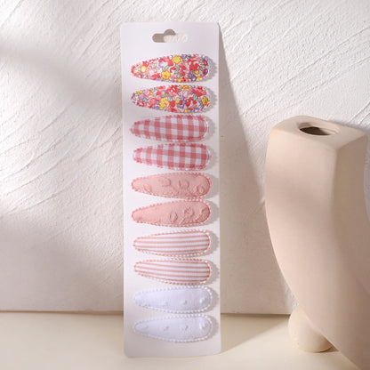 10Pcs/Lot Fresh Print Cotton Alloy Hair Clips for Kids Fabric