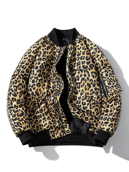 Fashion Bomber Jacket Men Leopard Hip Hop Pilot