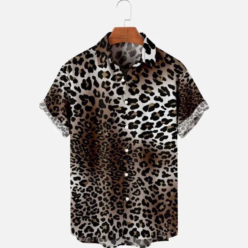 Summer Men's Hawaii Shirts y2k Tops Leopard Print Short