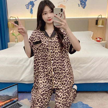 Ice silk advanced sense of leopard print women's pajamas