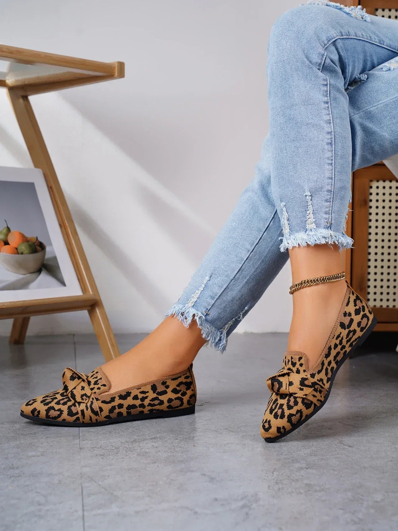 Women Shoes Leopard Print Flats Pointed Toe Flat Casual