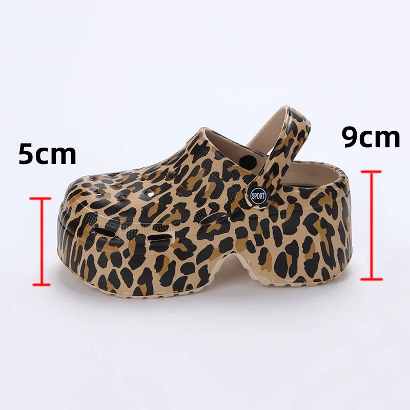 Leopard Thick Bottom Clogs for Women Closed Toe Chunky