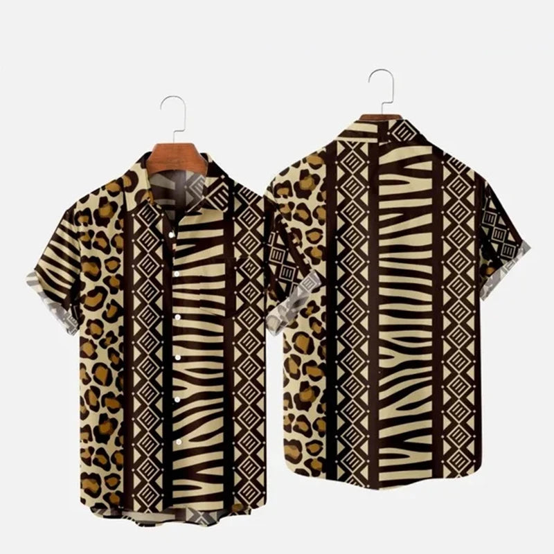 Summer Men's Hawaii Shirts y2k Tops Leopard Print Short
