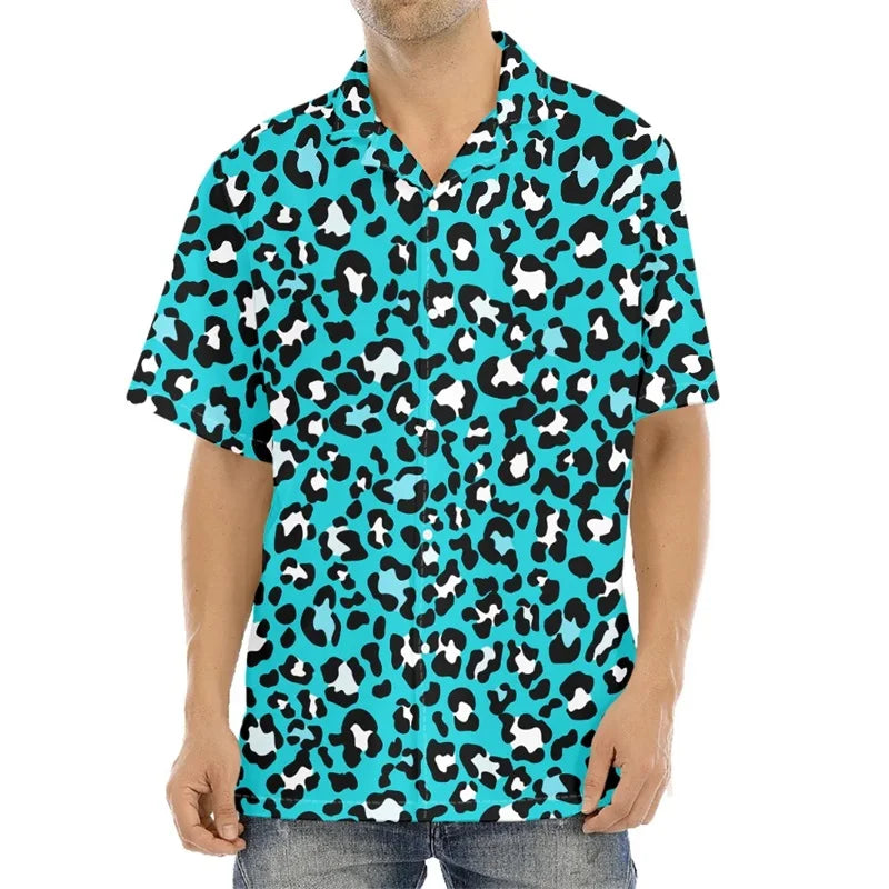 Men's Casual Leopard Print Hawaiian Shirts Short Sleeve