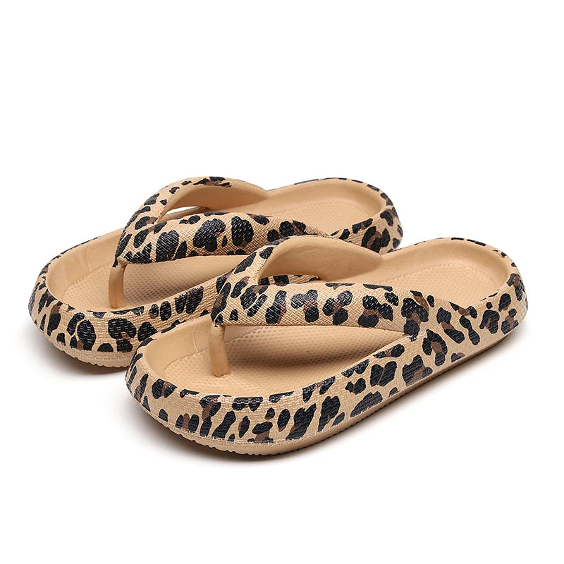 Summer Women Comfort Flip-Flop Leopard Soft Thick-Soled