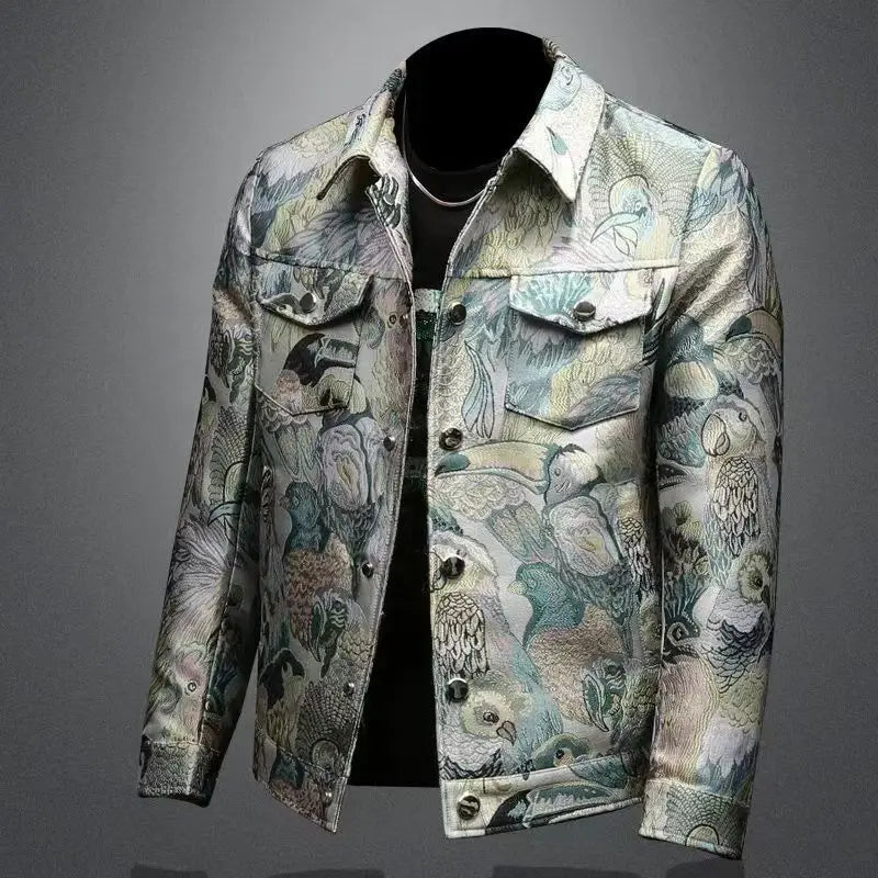 Men's Print Jacket Lapel Collar Long Sleeve Formal Jacket