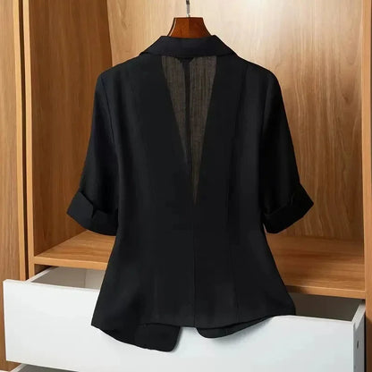 2025 Summer New Thin Small Suit Jacket Women Casual Slim Short-Sleeved Suit Coat Female Plus Size Loose Blazer Top Fashion Coat