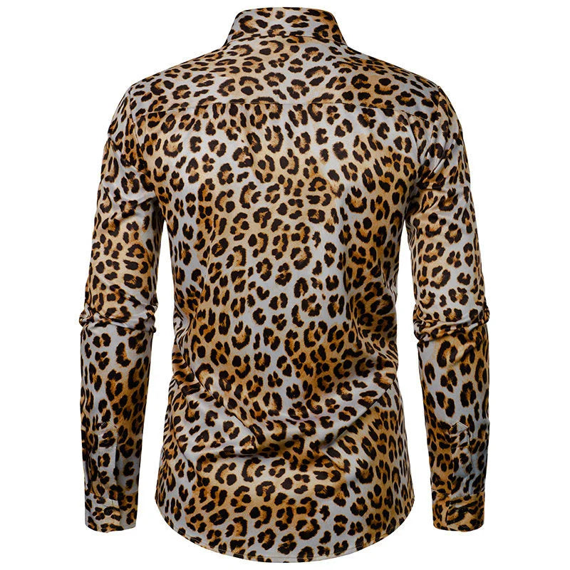 Leopard Shirts Men Fashion Shirt Long Sleeve Hawaiian Shirts