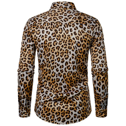 Leopard Shirts Men Fashion Shirt Long Sleeve Hawaiian Shirts